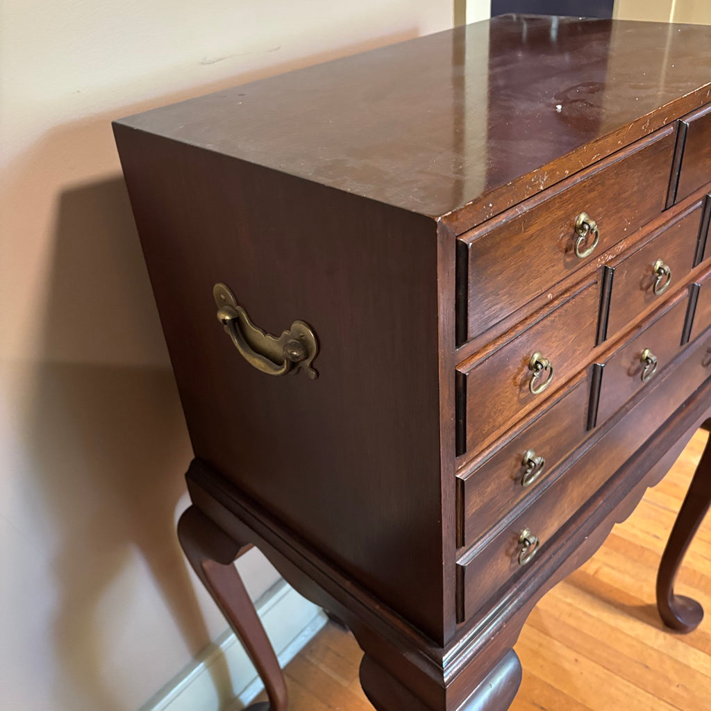 E103 Vintage Solid Wood Hickory chair company 3 drawer silverware chest (35” x 22” x 14”)