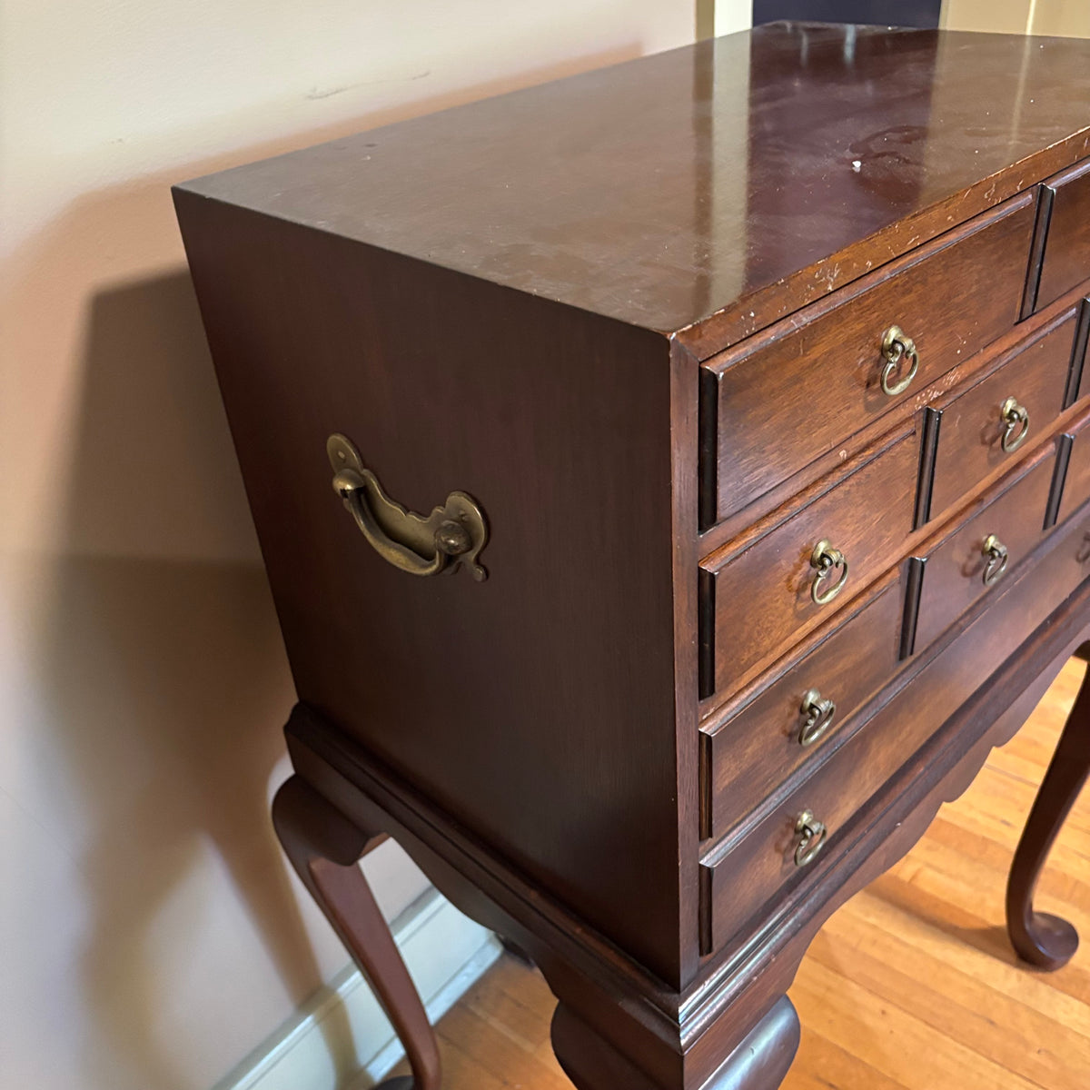 E103 Vintage Solid Wood Hickory chair company 3 drawer silverware chest (35” x 22” x 14”)
