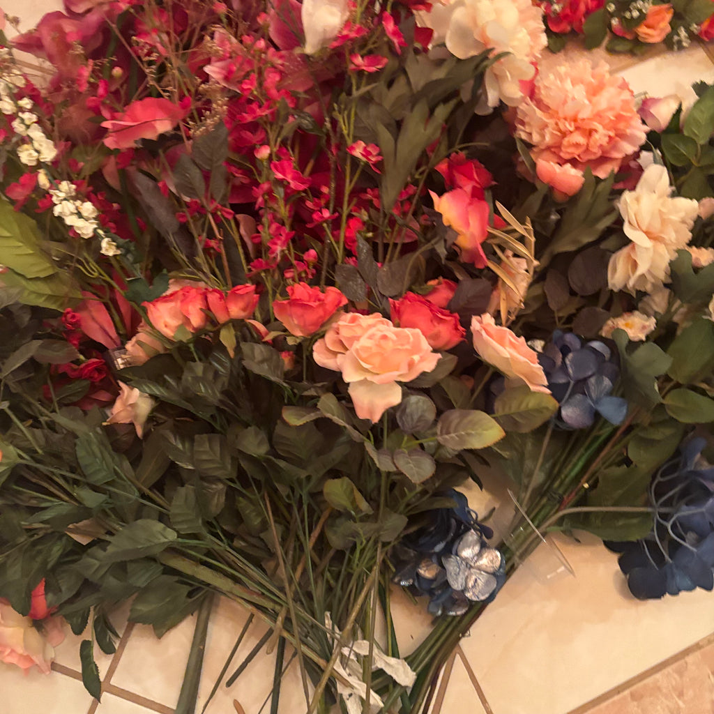 F199 Faux flowers grouping (hanging rose vines and more)