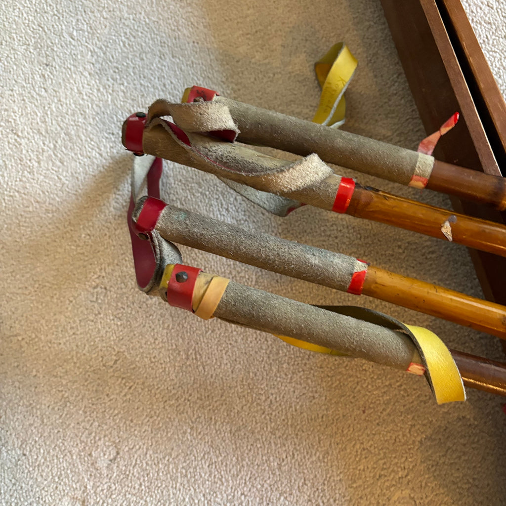 Y162 5 Ft Long antique wooden skis with poles
