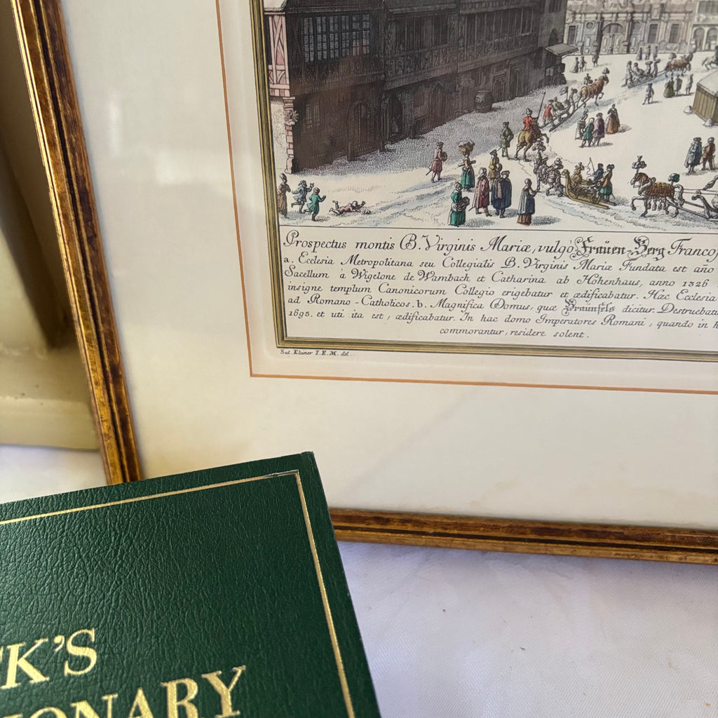 E148 Vintage law dictionary and framed wall art grouping