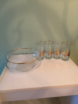 W801 Vintage “gold” rimmed Glass Grouping