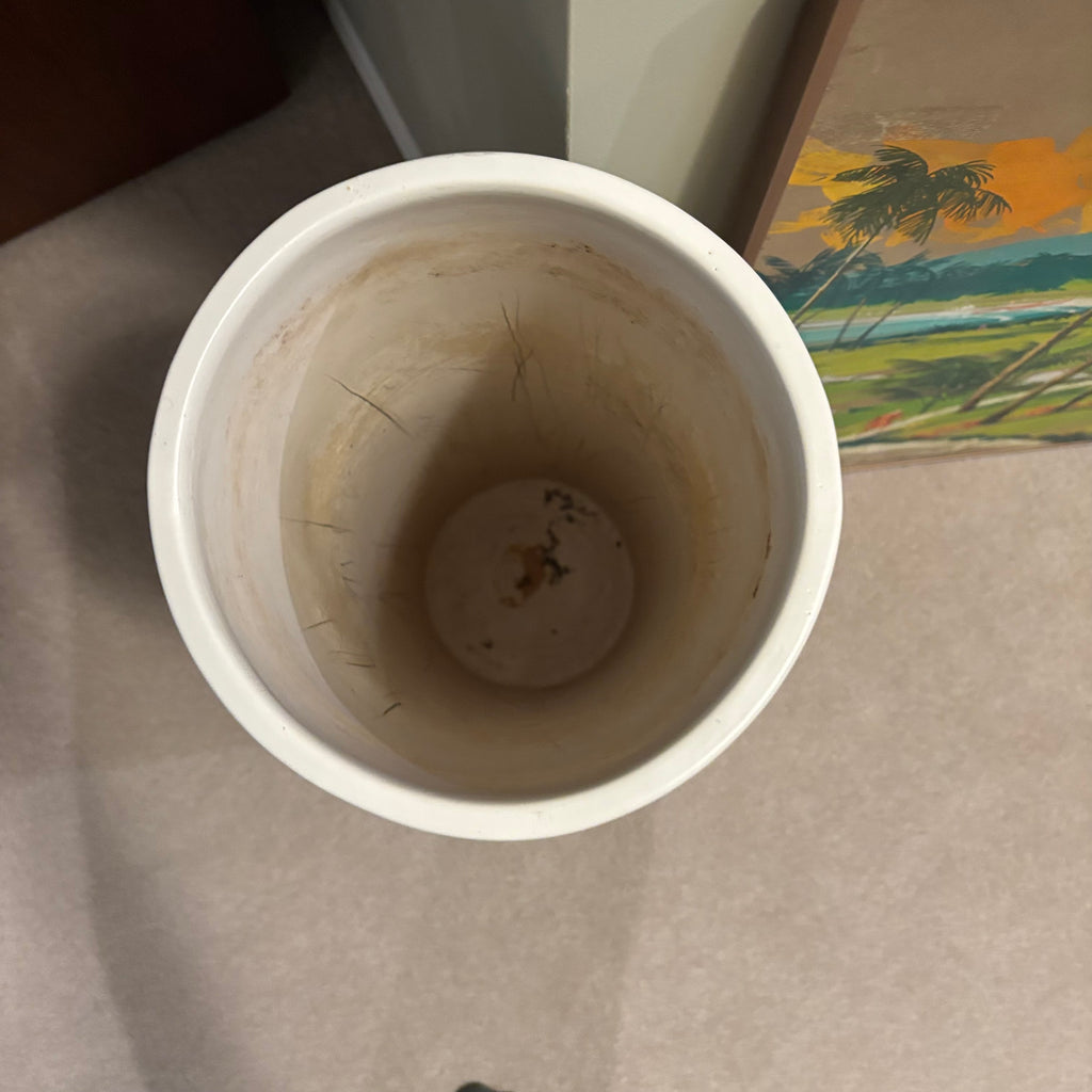 E860 Vintage grouping (tall concrete vase and artwork)