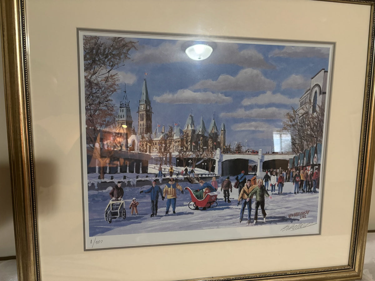 Y211 22" x 25" framed  Ben Babelowsky "Skaters on Canal" print