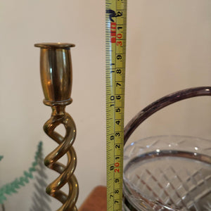 12” Tall Brass Candle Holders and Heavy Glass Bucket with Silver Plated Handle - M303