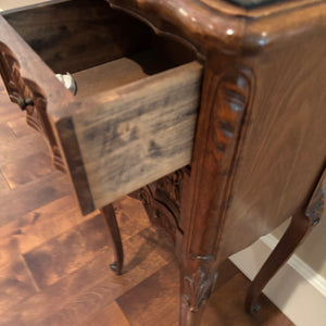 Antique Louis XV Style Nutwood Bedside Cabinet/Nightstand with Marble Top - M312