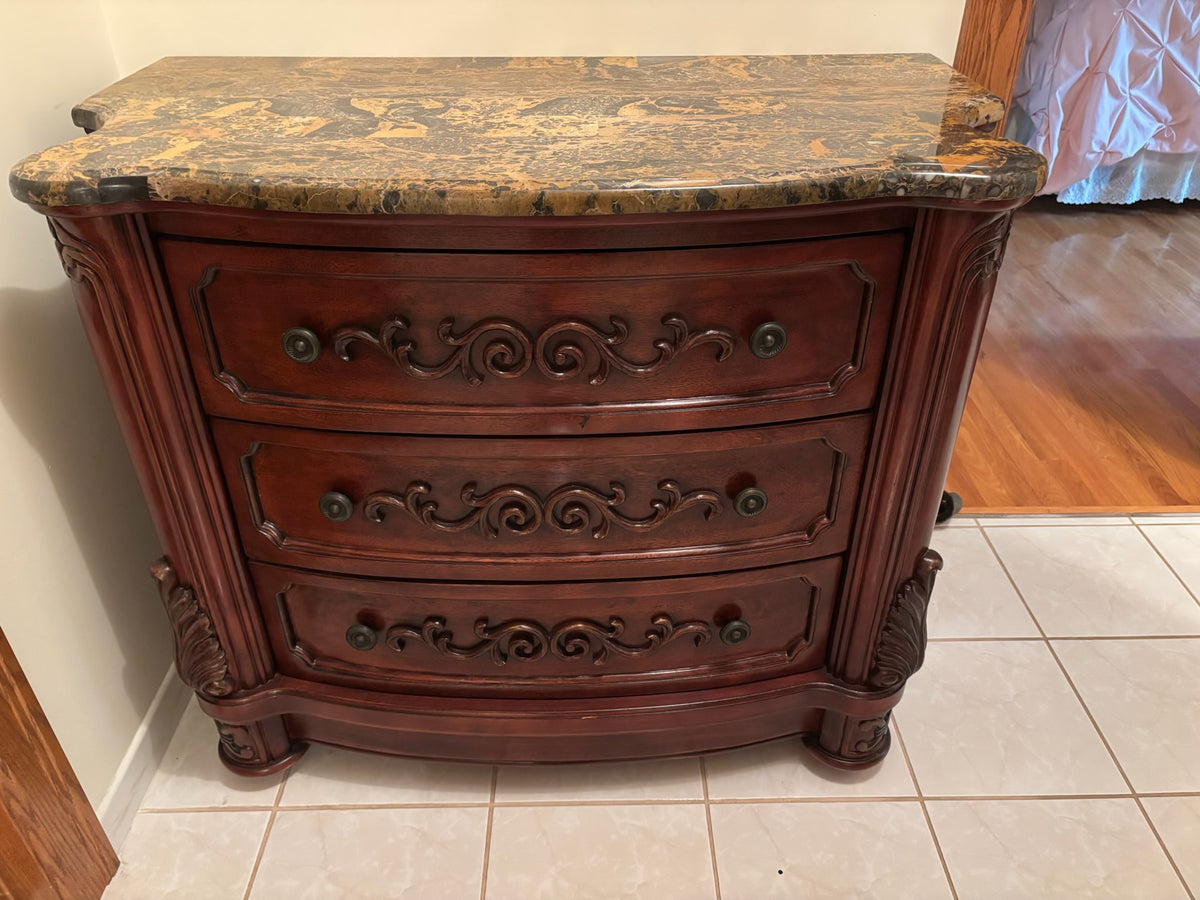 F210C Vintage Solid three drawer credenza/dresser with marble top