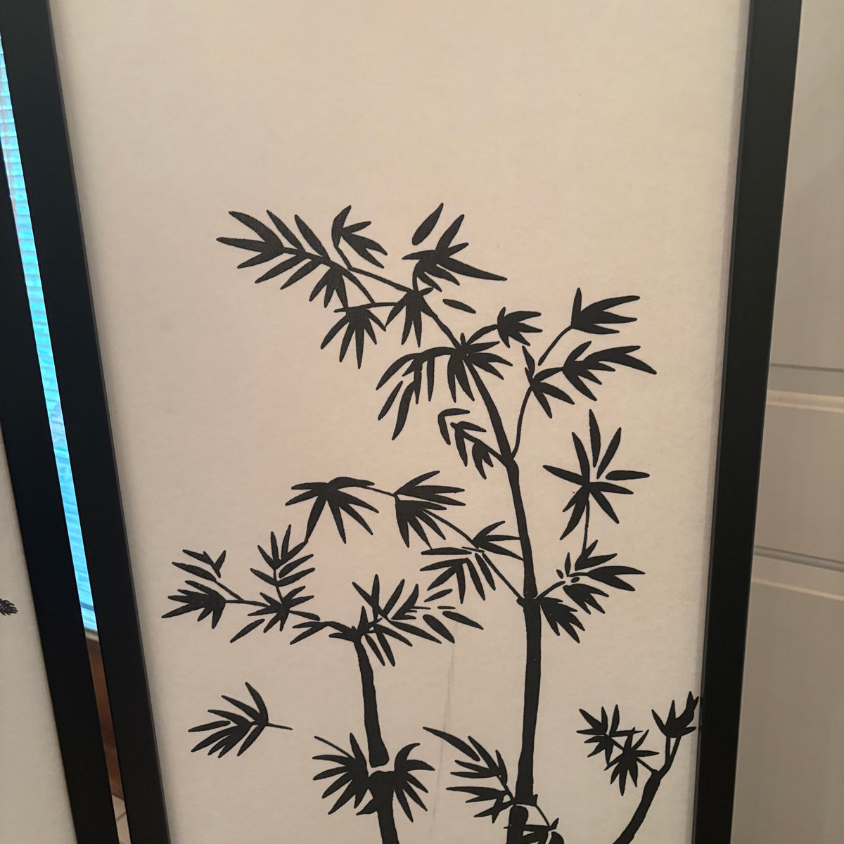 F195 70” tall Vintage black and white asian 3 panel screen