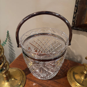 12” Tall Brass Candle Holders and Heavy Glass Bucket with Silver Plated Handle - M303