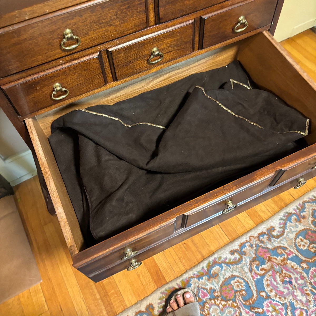 E103 Vintage Solid Wood Hickory chair company 3 drawer silverware chest (35” x 22” x 14”)