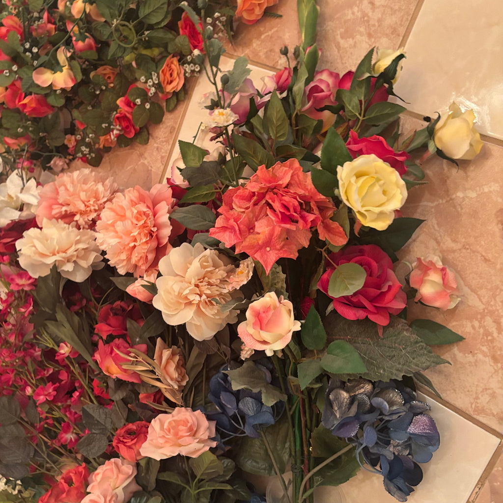 F199 Faux flowers grouping (hanging rose vines and more)