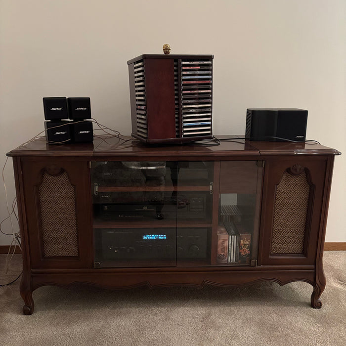 Stereo in Vintage Cabinet with CDs - M314