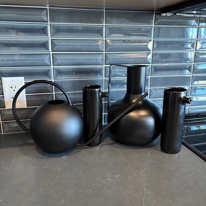 Black Metal Pitcher and Watering Can with 2 Stoneware Glasses - G430