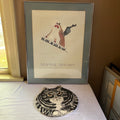 E141 Framed cat artwork and cat tray