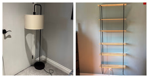 Black metal floor lamp and Wall Shelf with wooden shelves - M105