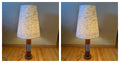 R118 Set of 2 Mid century Teak base table lamps with fabric shades (36" tall)