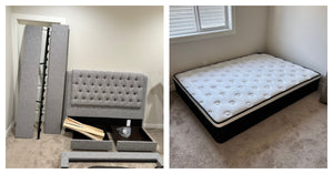 NEW Grey tufted fabric double bed frame with drawers and mattress - R516