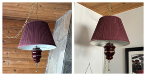 Set of 2 21” Vintage swag style hanging lamps with porcelain bases - O494