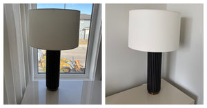 Set of 2 27" Tall Modern Table Lamps with Black Stoneware and Brass Bases - G328