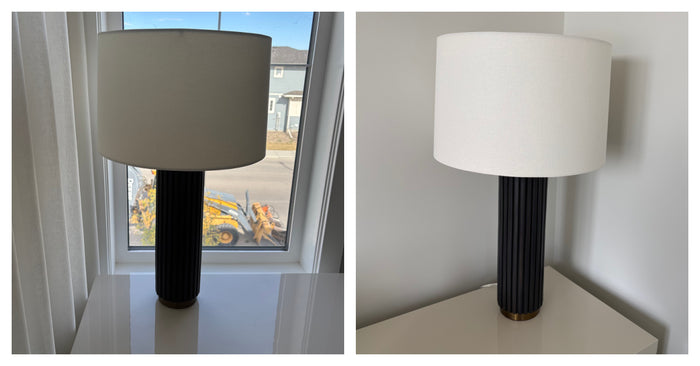 Set of 2 27" Tall Modern Table Lamps with Black Stoneware and Brass Bases - G328