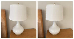 Set of 2 22” Tall Table Lamps with White Glass Bases - G377
