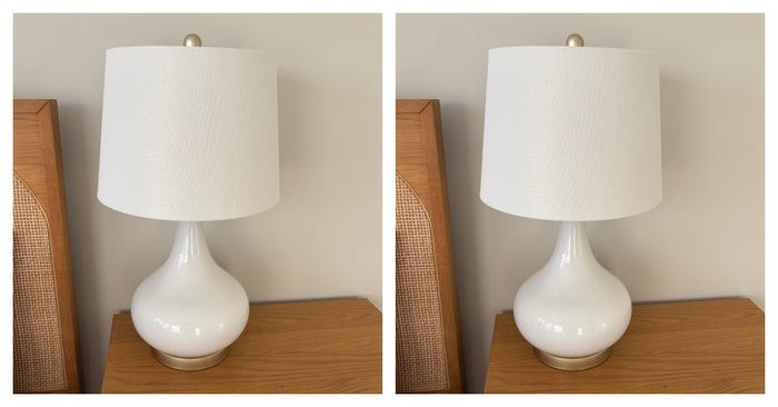Set of 2 22” Tall Table Lamps with White Glass Bases - G377