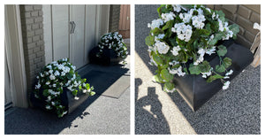 Set of 3 concrete planters with faux flowers (extremely heavy) - J551 ***see full description