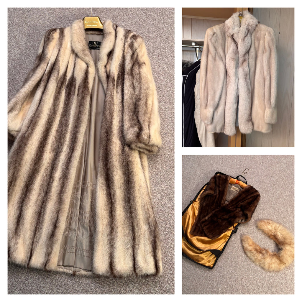 K402 2 vintage fur coats and vintage fur shawl