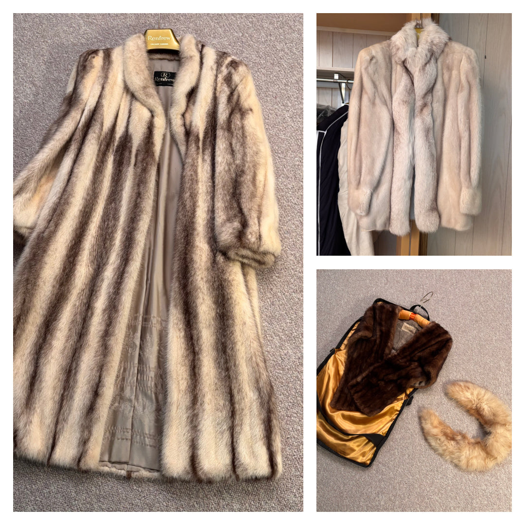 K402 2 vintage fur coats and vintage fur shawl